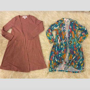 Lot of 2 Lularoe Sariah Toddler Girls Duster Long Sweater Mauve Feathers